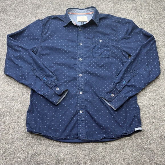 Flag & Anthem Other - Flag & Anthem Mens Small Navy Blue Teal Geometric Print Long Sleeve Button Shirt